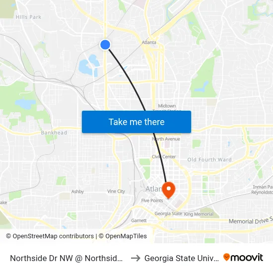 Northside Dr NW @ Northside Cir NW to Georgia State University map