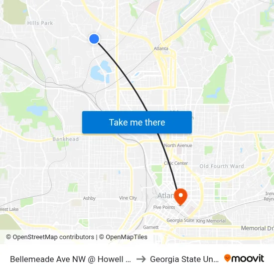 Bellemeade Ave NW @ Howell Mill Rd NW to Georgia State University map