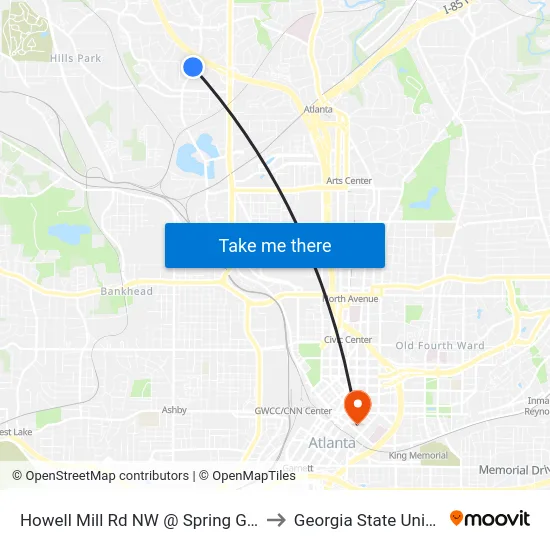 Howell Mill Rd NW @ Spring Grove Ave to Georgia State University map