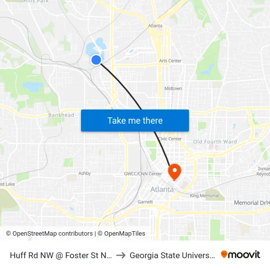 Huff Rd NW @ Foster St NW to Georgia State University map