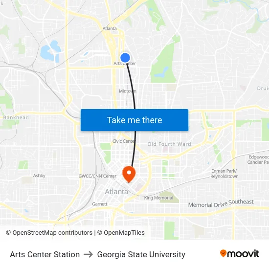Arts Center Station to Georgia State University map
