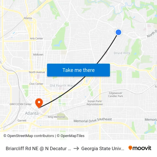 Briarcliff Rd NE @ N Decatur Rd NE to Georgia State University map