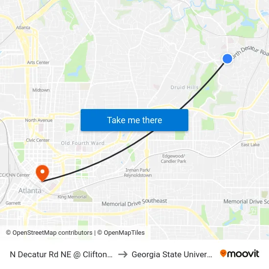 N Decatur Rd NE @ Clifton Rd to Georgia State University map