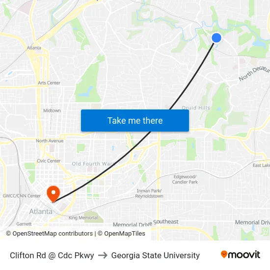Clifton Rd @ Cdc Pkwy to Georgia State University map