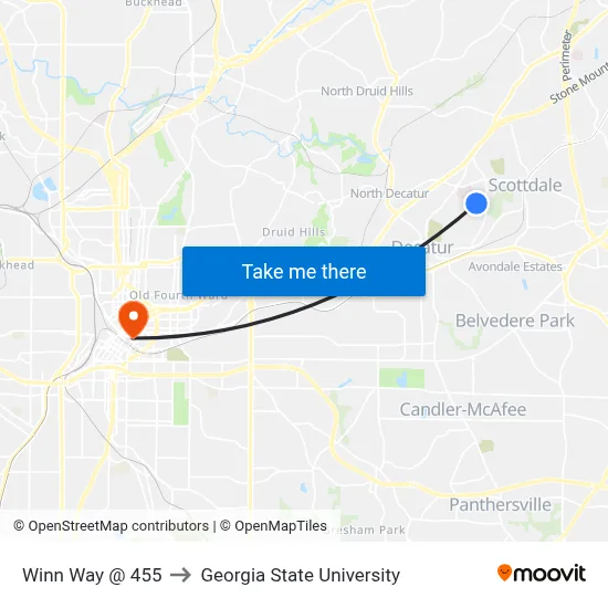 Winn Way @ 455 to Georgia State University map