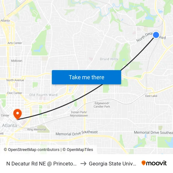 N Decatur Rd NE @ Princeton Way to Georgia State University map