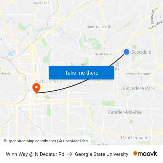 Winn Way @ N Decatur Rd to Georgia State University map