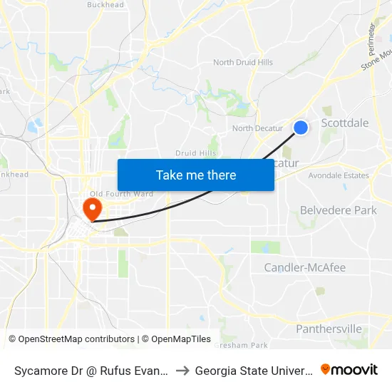 Sycamore Dr @ Rufus Evans Dr to Georgia State University map