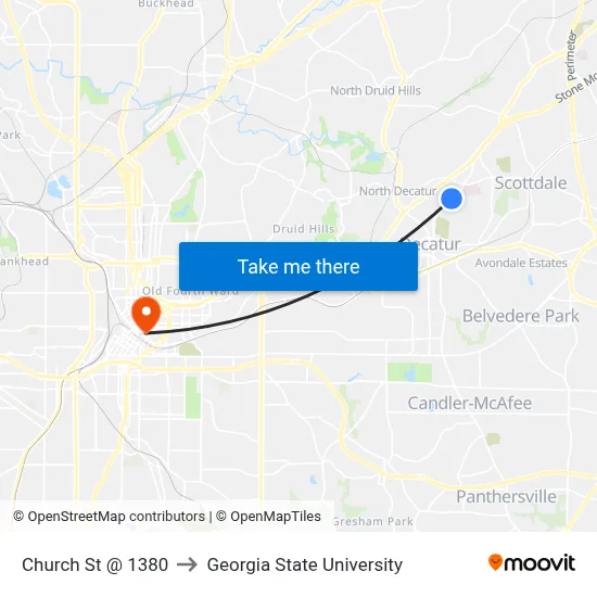 Church St @ 1380 to Georgia State University map