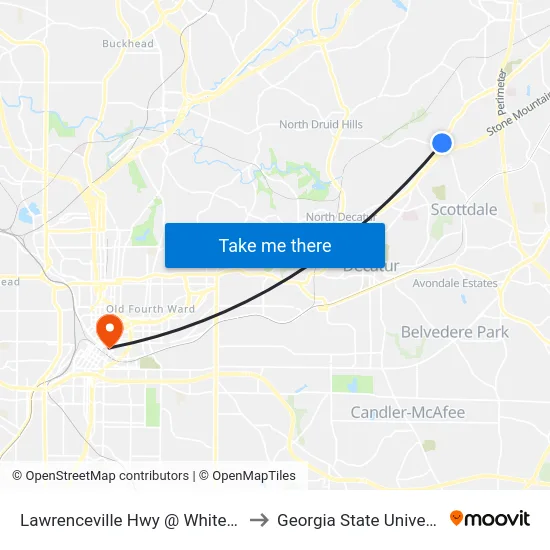 Lawrenceville Hwy @ White Blvd to Georgia State University map