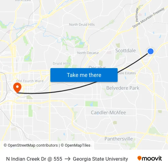 N Indian Creek Dr @ 555 to Georgia State University map