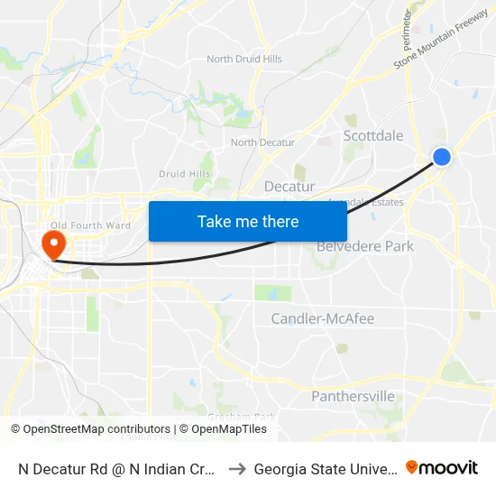 N Decatur Rd @ N Indian Creek Dr to Georgia State University map