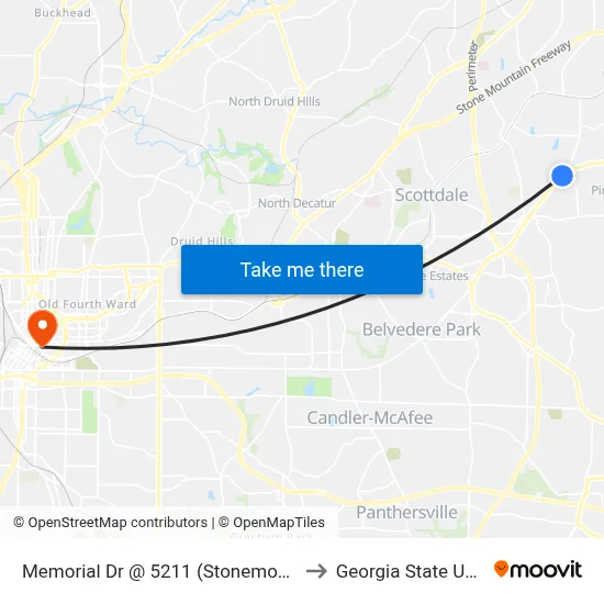 Memorial Dr @ 5211 (Stonemont Village Sc) to Georgia State University map