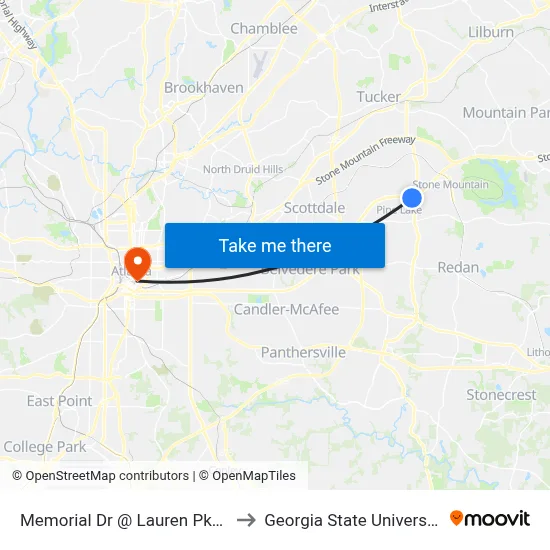 Memorial Dr @ Lauren Pkwy to Georgia State University map