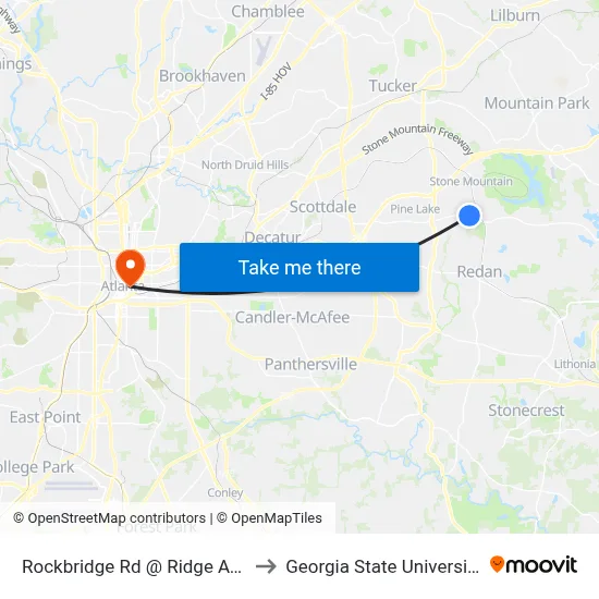Rockbridge Rd @ Ridge Ave to Georgia State University map