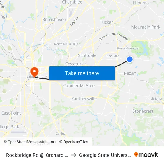 Rockbridge Rd @ Orchard Dr to Georgia State University map