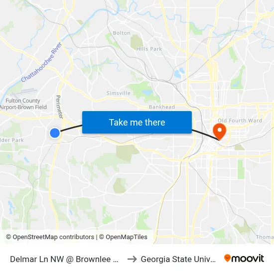 Delmar Ln NW @ Brownlee Rd NW to Georgia State University map
