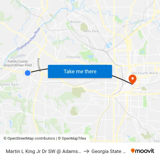 Martin L King Jr Dr SW @ Adamsville Place Pkwy to Georgia State University map