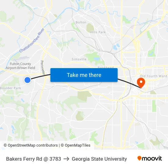 Bakers Ferry Rd @ 3783 to Georgia State University map