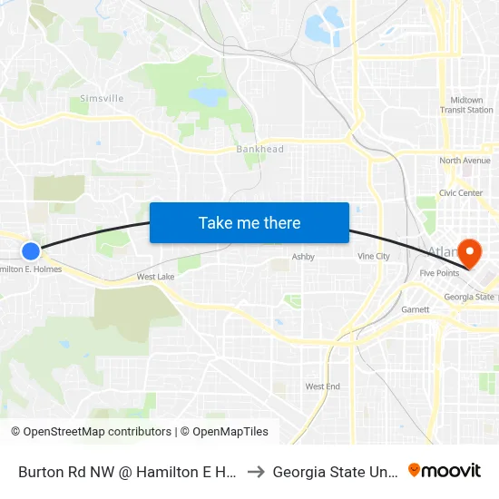 Burton Rd NW @ Hamilton E Holmes Dr N to Georgia State University map