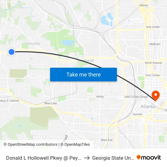 Donald L Hollowell Pkwy @ Peyton Ave NW to Georgia State University map
