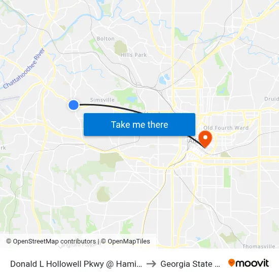 Donald L Hollowell Pkwy @ Hamilton E Holmes Dr to Georgia State University map