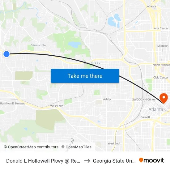 Donald L Hollowell Pkwy @ Regina Dr NW to Georgia State University map