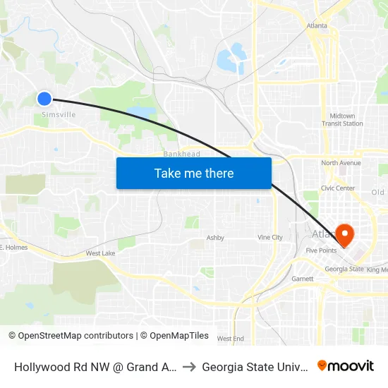 Hollywood Rd NW @ Grand Ave NW to Georgia State University map