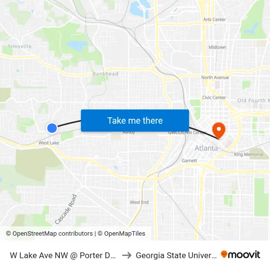 W Lake Ave NW @ Porter Dr NW to Georgia State University map