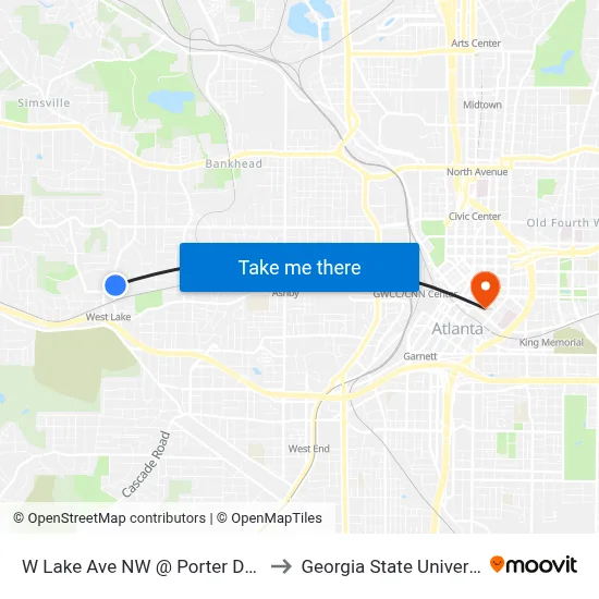 W Lake Ave NW @ Porter Dr NW to Georgia State University map