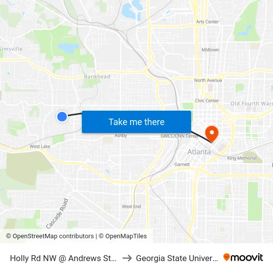 Holly Rd NW @ Andrews St NW to Georgia State University map
