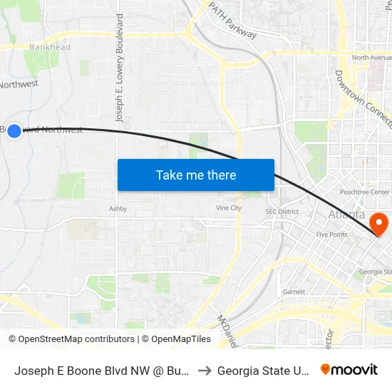 Joseph E Boone Blvd NW @ Burbank Dr NW to Georgia State University map