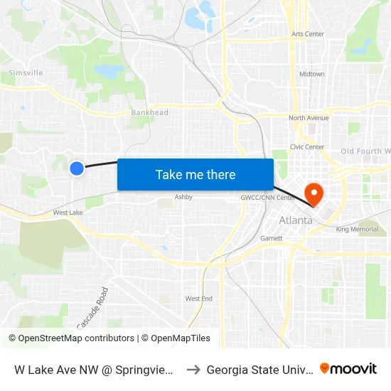 W Lake Ave NW @ Springview Rd NW to Georgia State University map