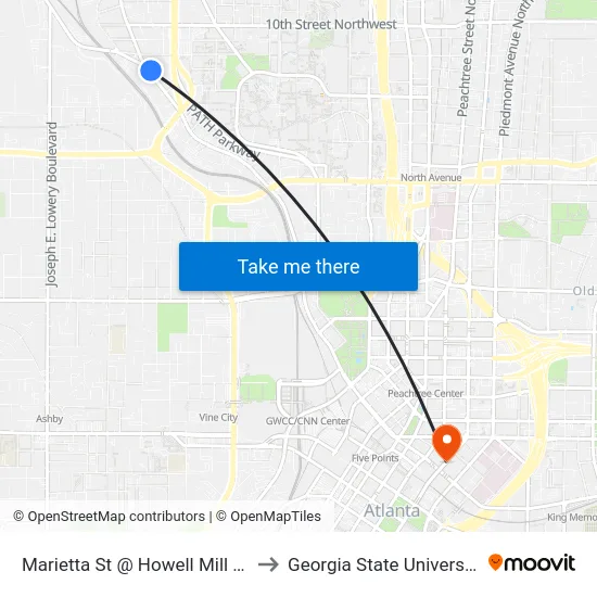 Marietta St @ Howell Mill Rd to Georgia State University map