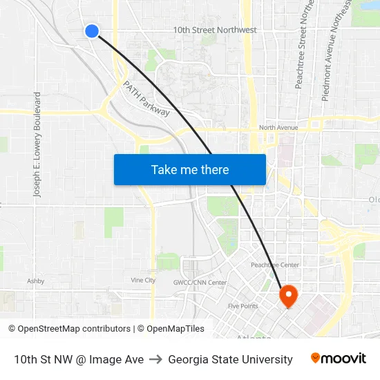 10th St NW @ Image Ave to Georgia State University map