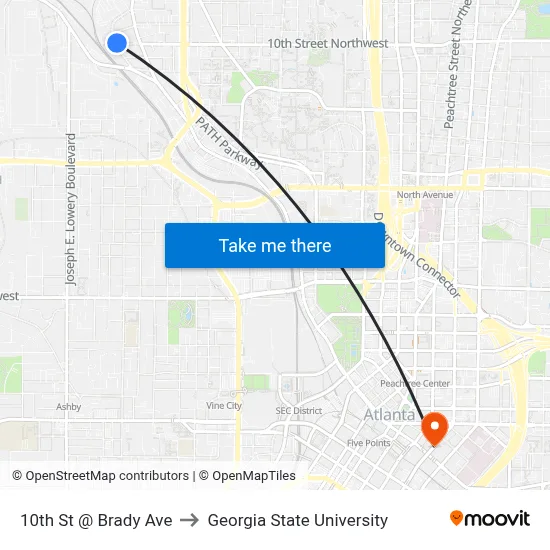 10th St @ Brady Ave to Georgia State University map