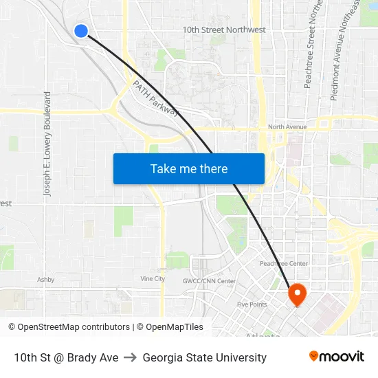 10th St @ Brady Ave to Georgia State University map
