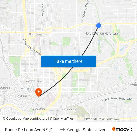 Ponce De Leon Ave NE @ 675 to Georgia State University map
