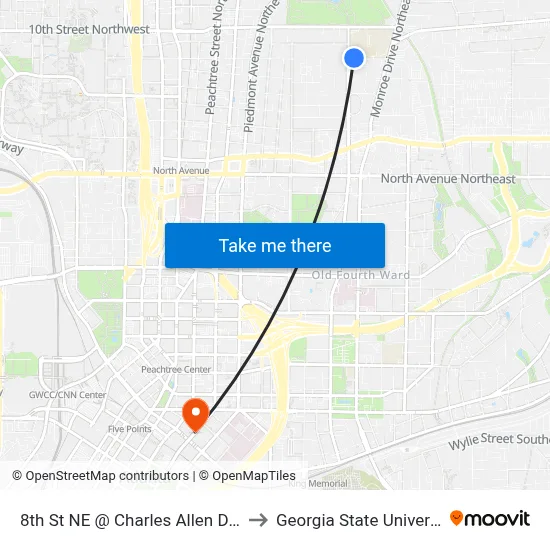 8th St NE @ Charles Allen Dr NE to Georgia State University map
