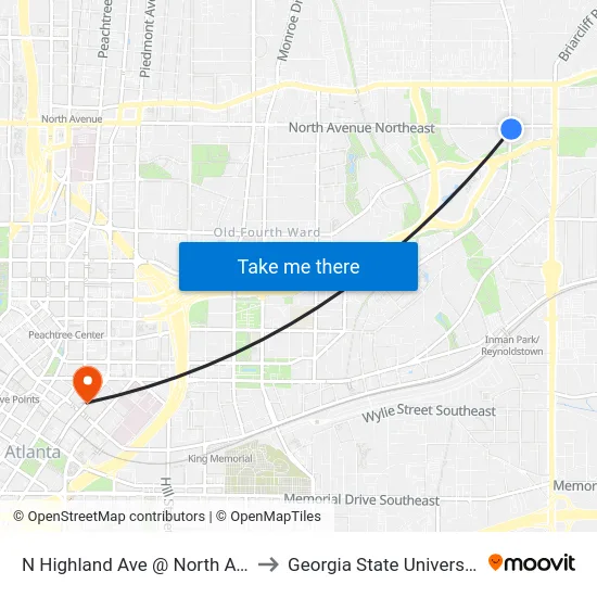 N Highland Ave @ North Ave to Georgia State University map