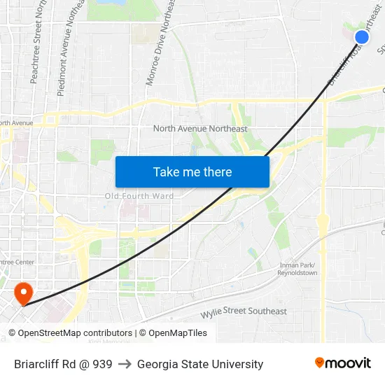 Briarcliff Rd @ 939 to Georgia State University map