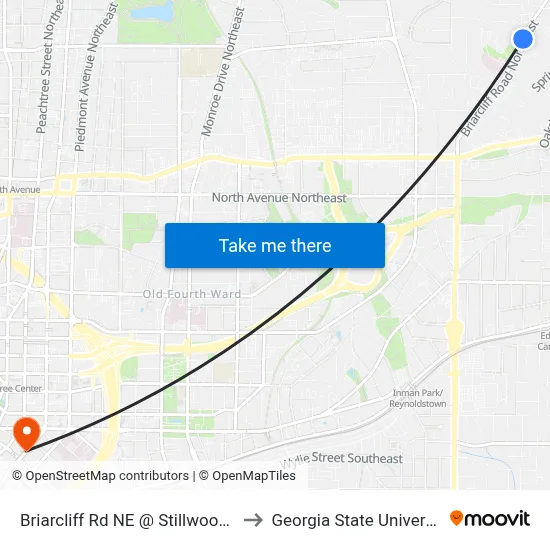 Briarcliff Rd NE @ Stillwood Dr to Georgia State University map