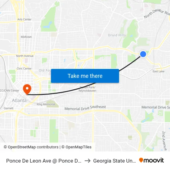 Ponce De Leon Ave @ Ponce De Leon Mnr to Georgia State University map