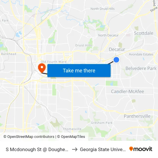 S Mcdonough St @ Dougherty St to Georgia State University map