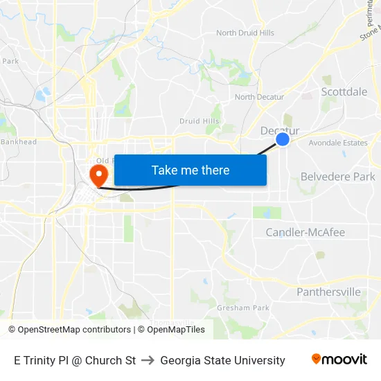 E Trinity Pl @ Church St to Georgia State University map