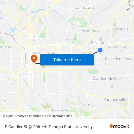 S Candler St @ 206 to Georgia State University map