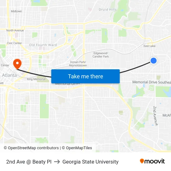 2nd Ave @ Beaty Pl to Georgia State University map
