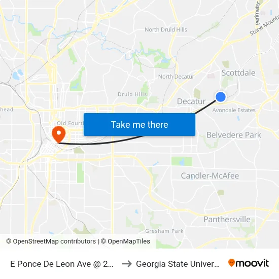 E Ponce De Leon Ave @ 2775 to Georgia State University map