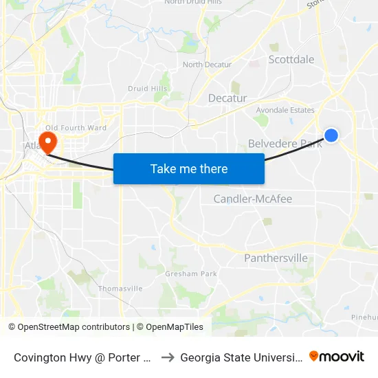 Covington Hwy @ Porter Rd to Georgia State University map
