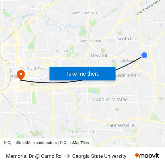 Memorial Dr @ Camp Rd to Georgia State University map